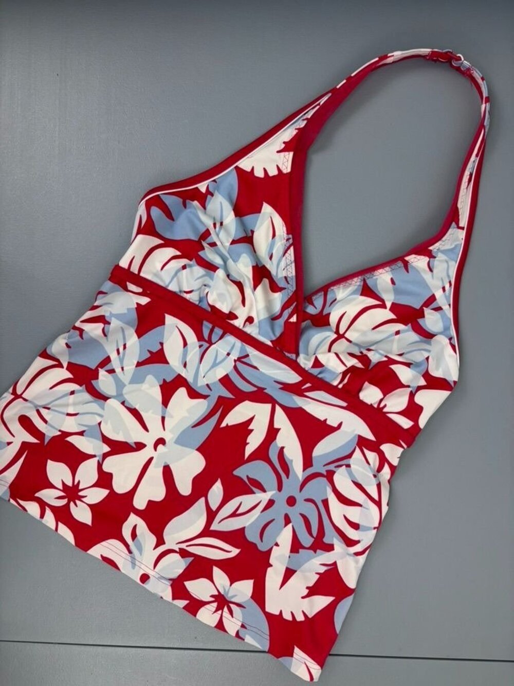 Lands' End women's 8 red tropical halter v-neck‎ tankini swim top beach summer